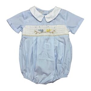 Carriage Boutique Hand Smocked Bird Embroidery Classic Romper Blue 9 Mons